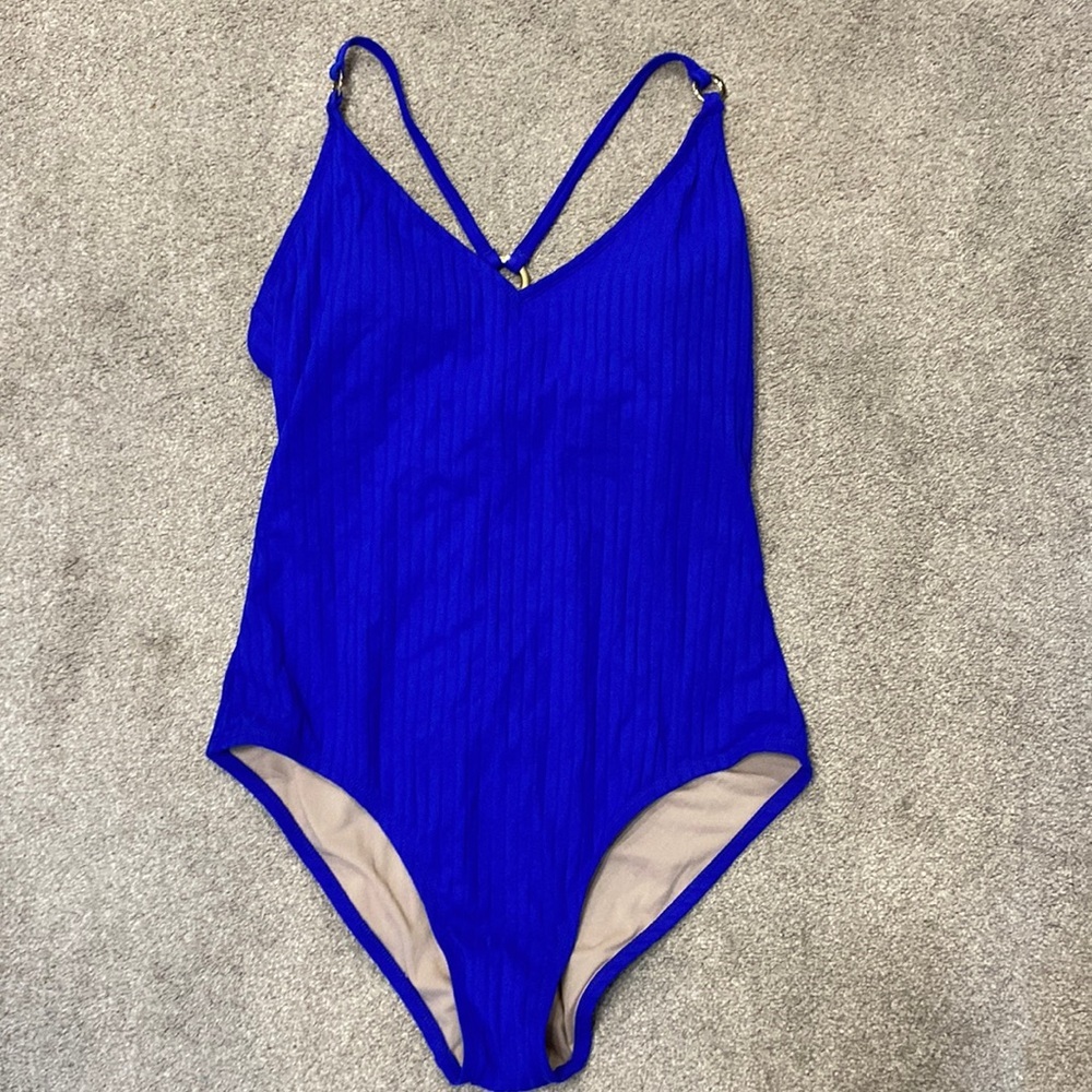 Kona Sol Royal Blue Ribbed One-Piece Swimsuit